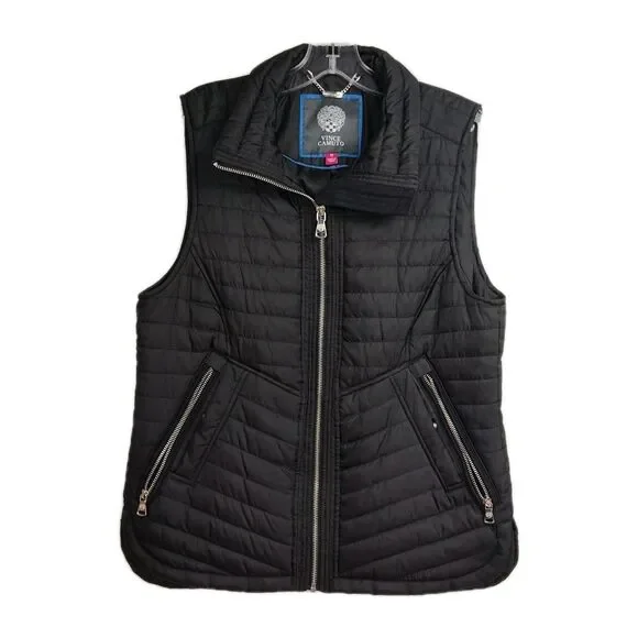 Vince Camuto Full-zip Vest Women's Size M Black Insulated Collared Quilted - Picture 1 of 8